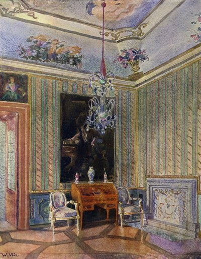 Ontvangstruimte in Kasteel Favorite, Baden, Louis XVI decoratie, circa 1770 door Unbekannt Unbekannt